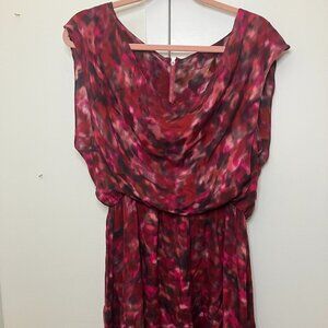 Alice + Olivia 100% Silk Red Marbled Dress Cowl Neck Dressy Party Formal Tie Dye